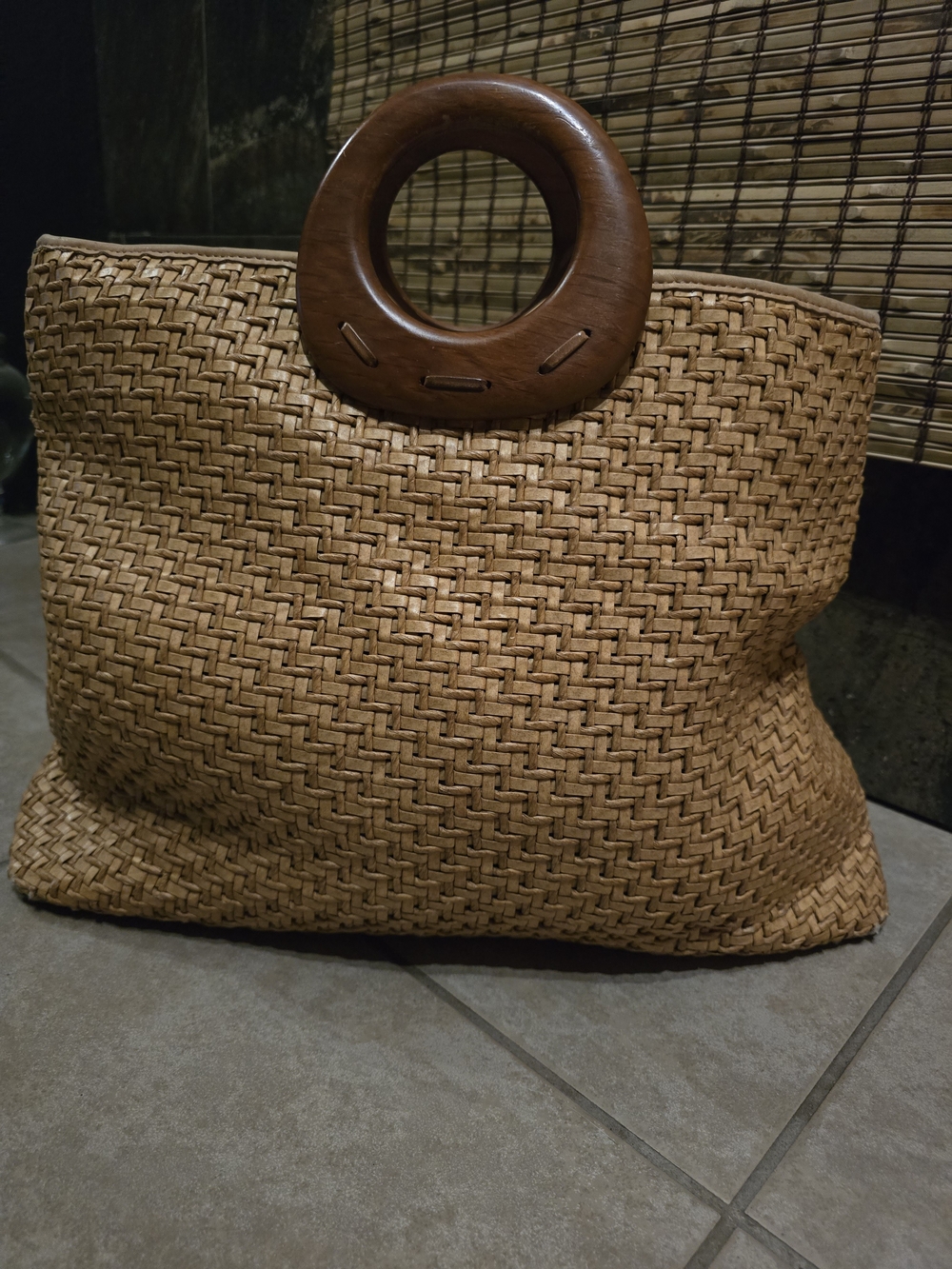 Fossil Woven Straw Shoulder Bag in Tan